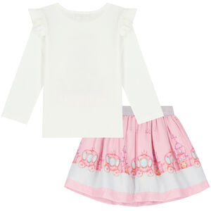 Girls Ivory & Pink Skirt Set