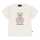 Younger Girls Ivory Teddy Bear Logo T-Shirt, 1, hi-res