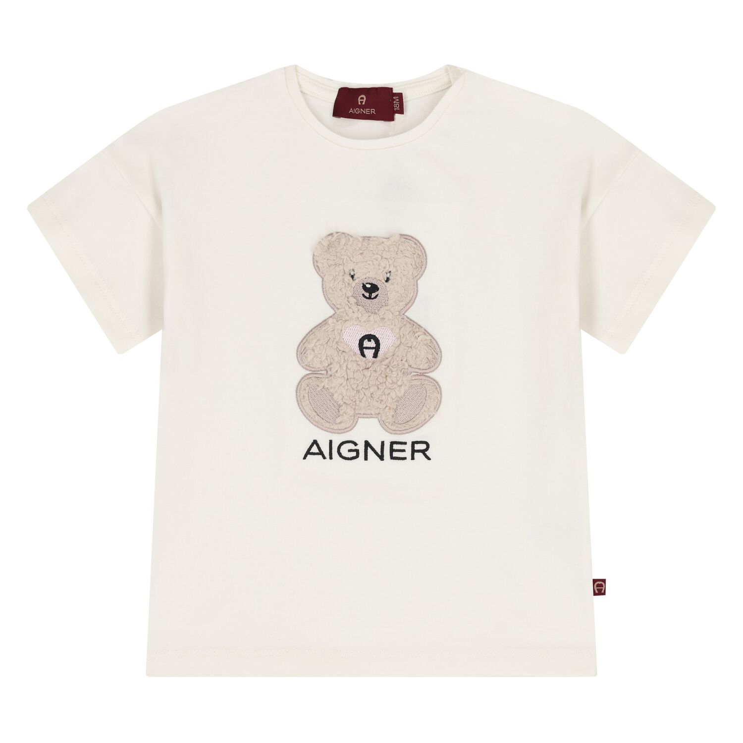 Younger Girls Ivory Teddy Bear Logo T-Shirt, 1, hi-res