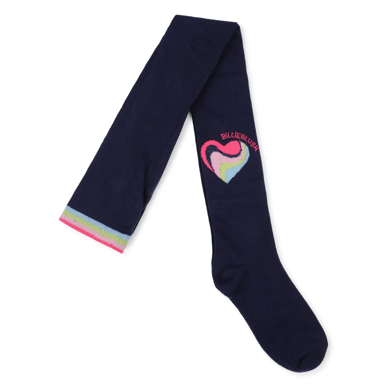 Girls Navy Blue Heart Tights, 2, hi-res
