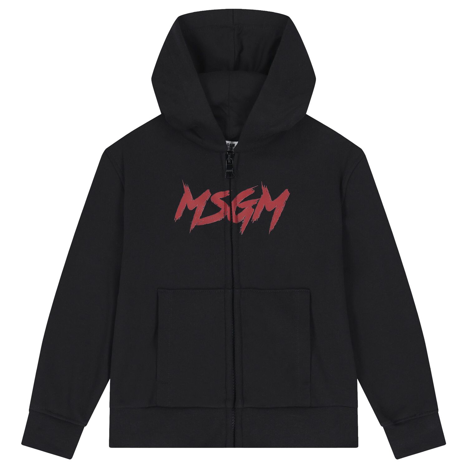 Black Logo Hooded Zip Up Top, 1, hi-res