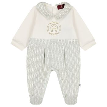Baby Boys Blue & Ivory Babygrow