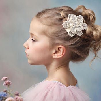 Girls Pink Flora Crystal & Pearl Flower Hair Clip