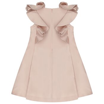 Girls Pink Satin Ruffle Dress