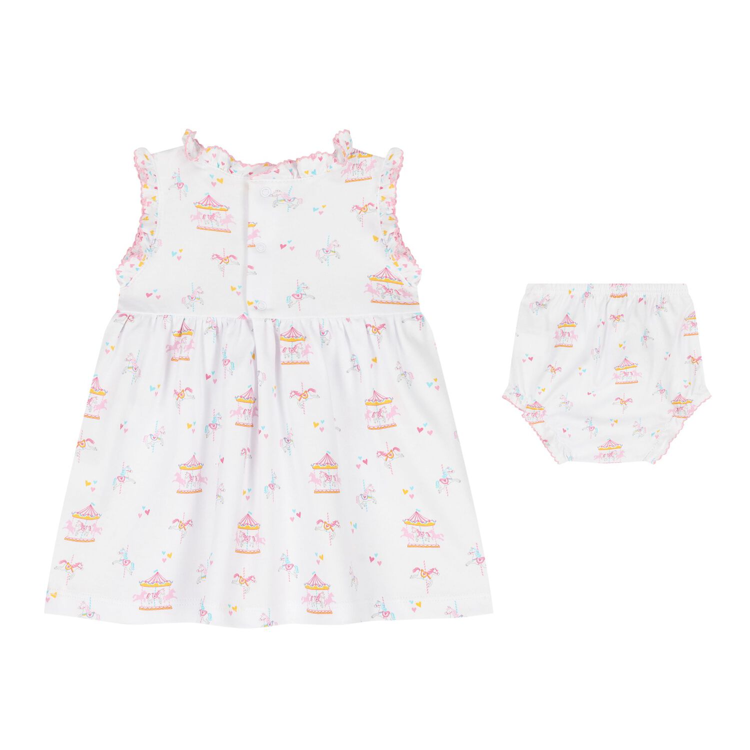 Baby Girls White & Pink Carousel Dress Set, 1, hi-res