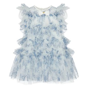 Younger Girls Blue Floral Tulle Dress