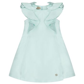 Girls Aqua Satin Ruffle Dress