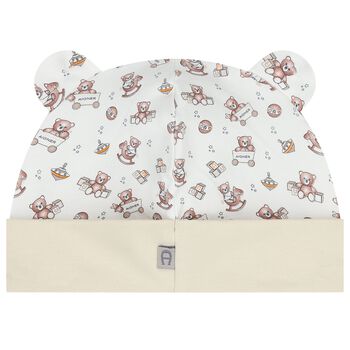 Beige and White Teddy Bear Logo Hat