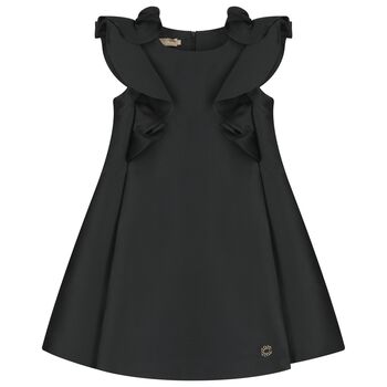 Girls Black Satin Ruffle Dress