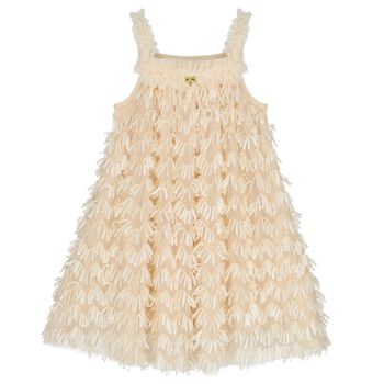 Girls Beige Sequin Tulle Dress