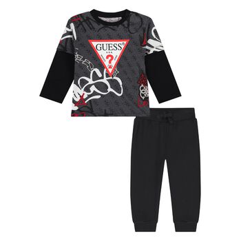 Younger Boys Black Logo Tracksuit