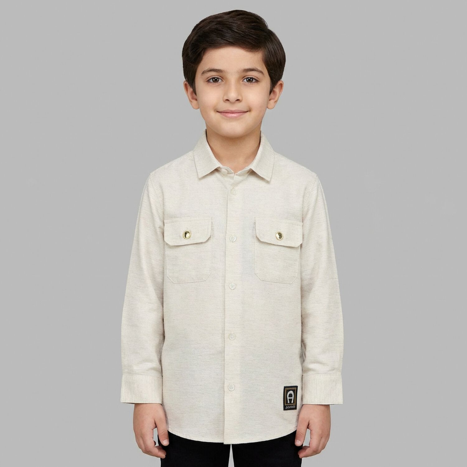 Boys Beige Logo Shirt, 1, hi-res